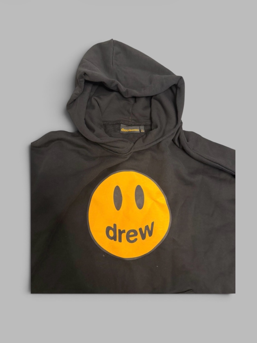 drew house Black Zip-Up Sweater with Yellow Drew Smile Logo